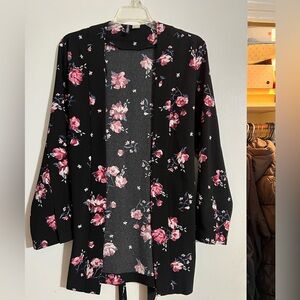 Floral Black Kimono Style Blazer